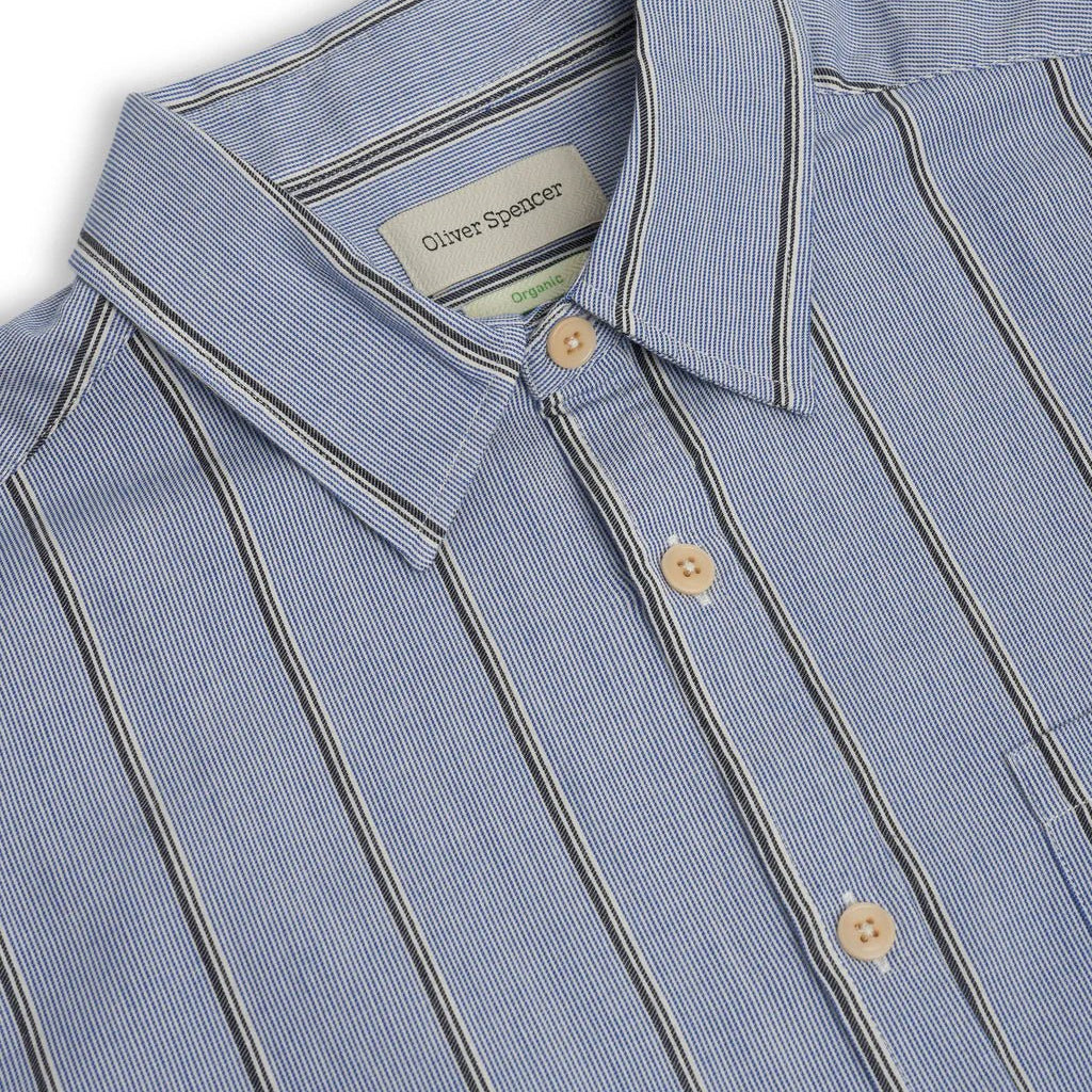 Oliver Spencer Atlanta Short Sleeve Shirt Pinwell Blue - Steranko Clothing Manchester