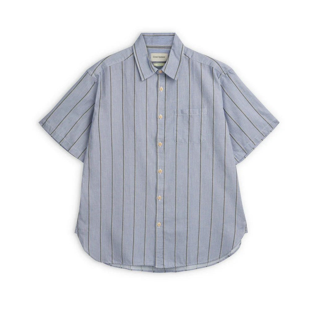 Oliver Spencer Atlanta Short Sleeve Shirt Pinwell Blue - Steranko Clothing Manchester