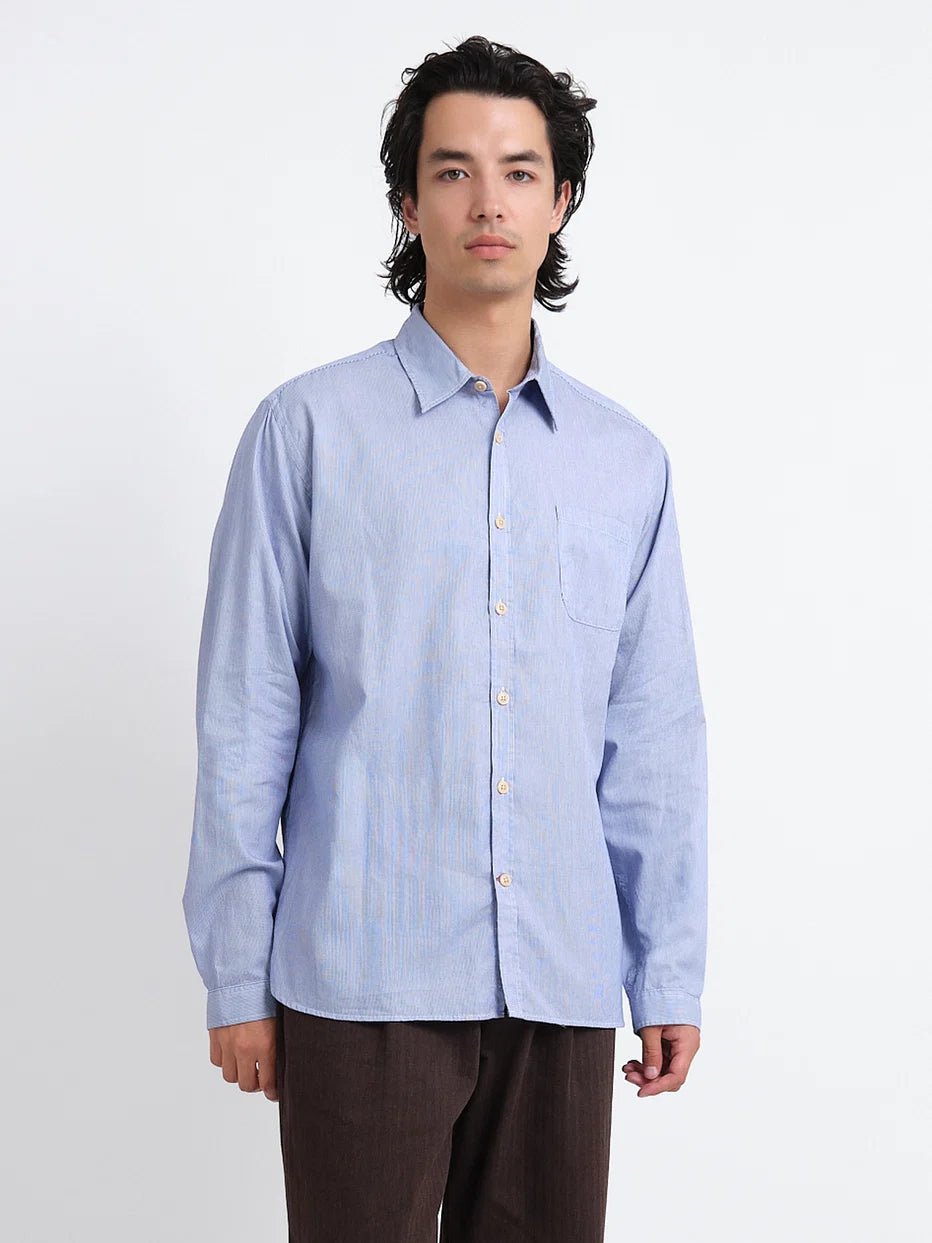 Oliver Spencer New York Special Shirt Collins White / Blue - Steranko Clothing Manchester