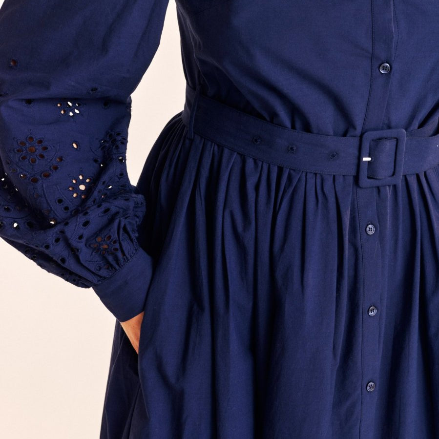 One Collective Florence Broderie Dress Maritime Blue - Steranko Clothing Manchester