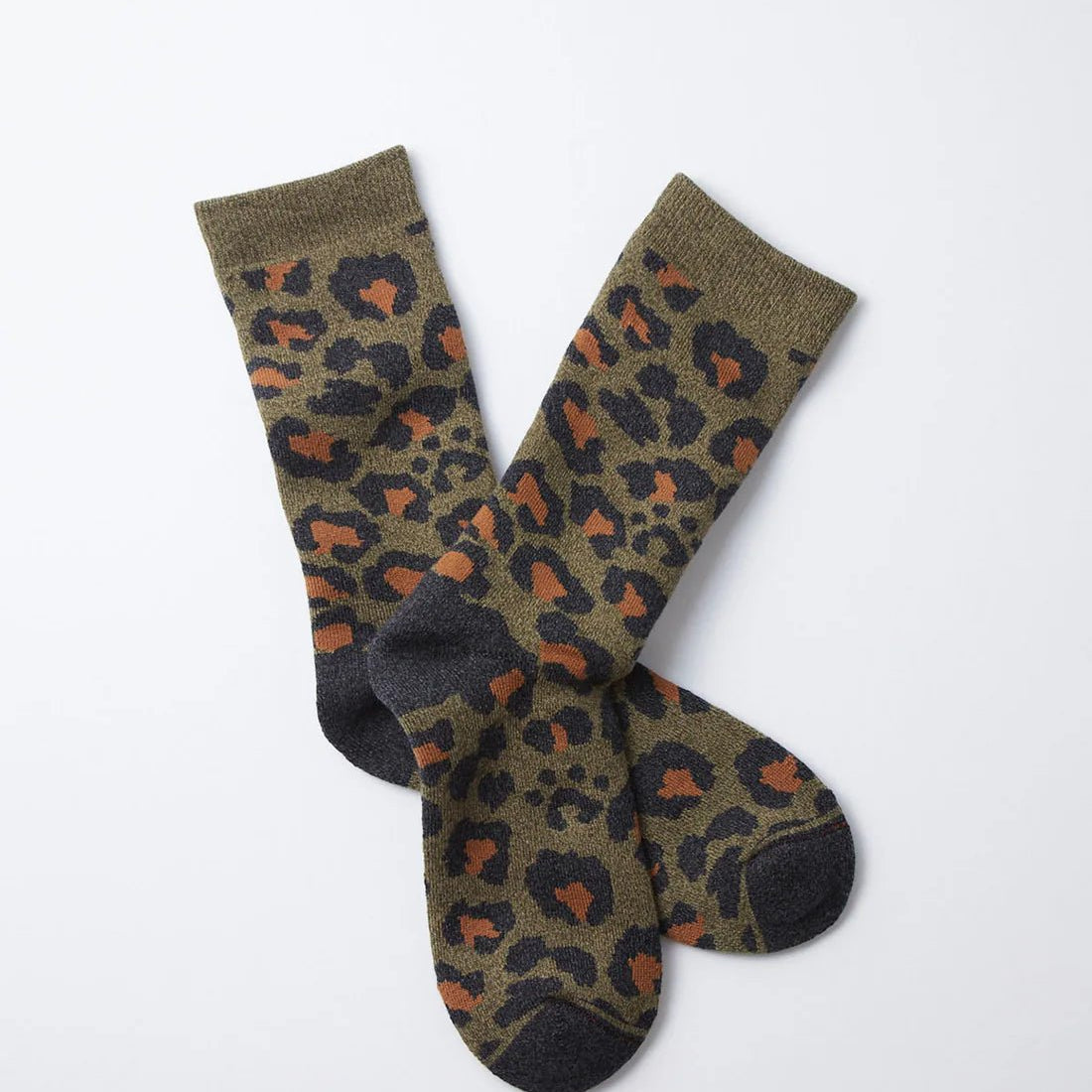 Rototo Pile Leopard Socks Dark Olive - Steranko Clothing Manchester