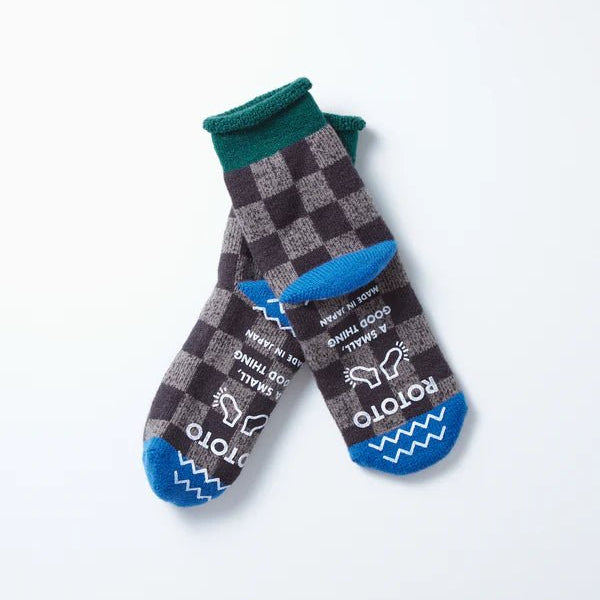 Rototo Pile Room Socks Checkerboard Dark Green / Blue - Steranko Clothing Manchester