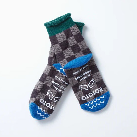 Rototo Pile Room Socks Checkerboard Dark Green / Blue - Steranko Clothing Manchester