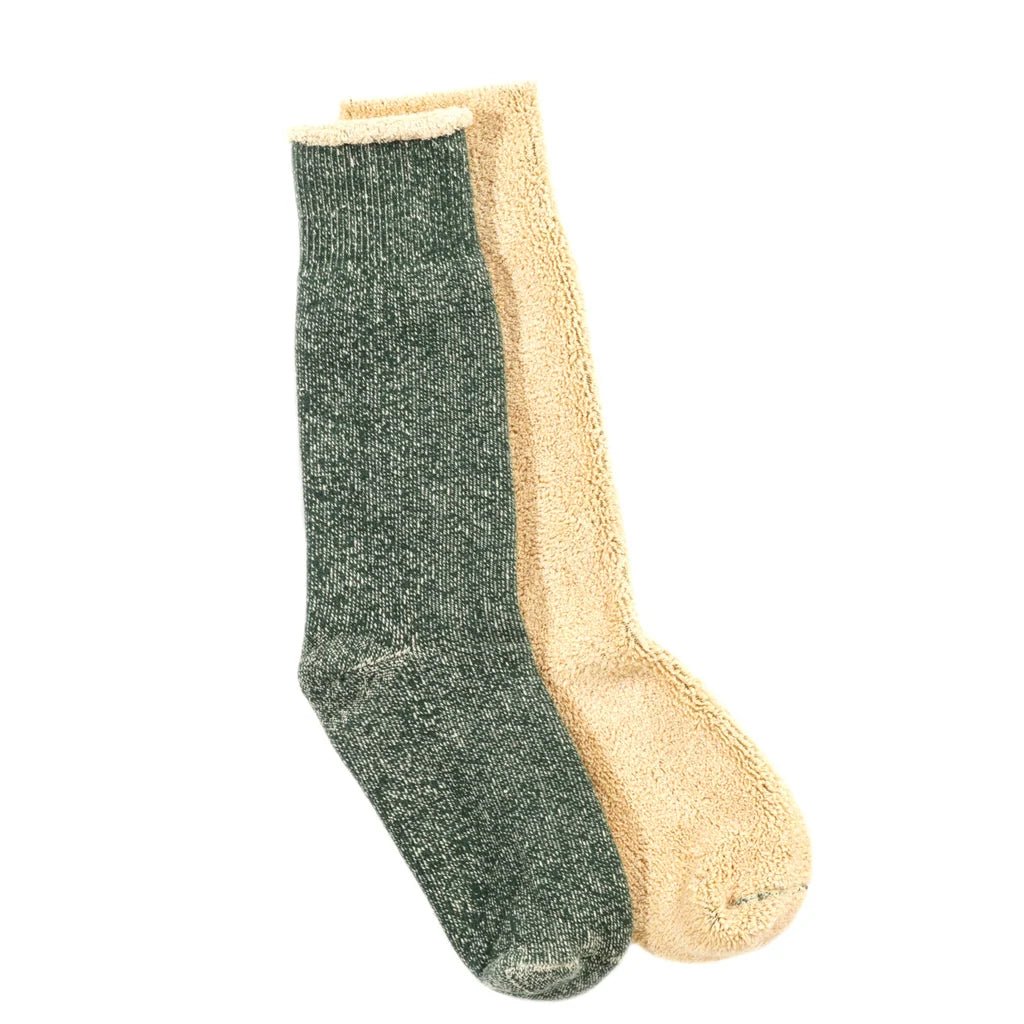 Rototo Reversible Pile Socks Forest Green/Raw Beige - Steranko Clothing Manchester