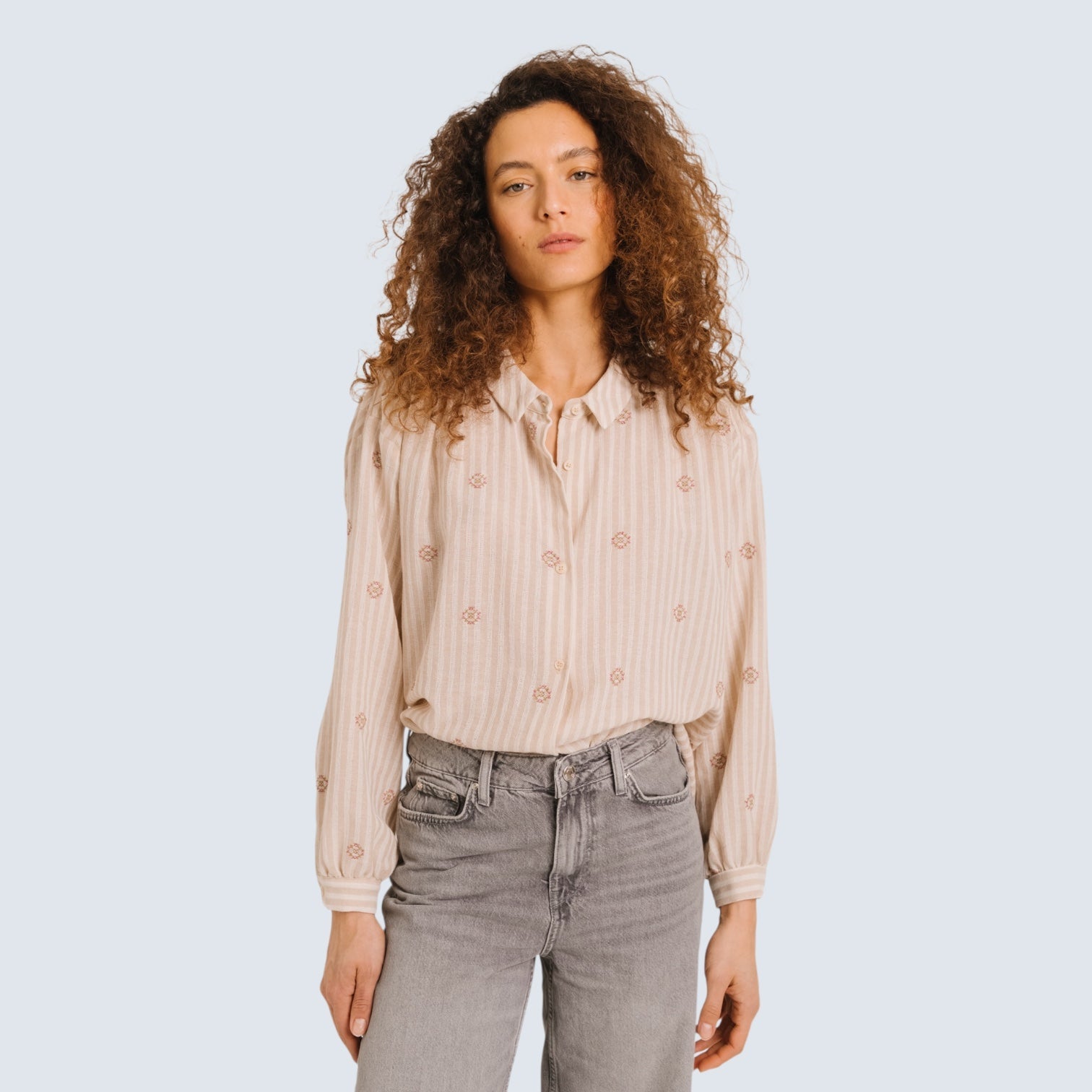 Sacrecoeur Ali Blouse Embroidered Stripe Cream/Beige - Steranko Clothing Manchester