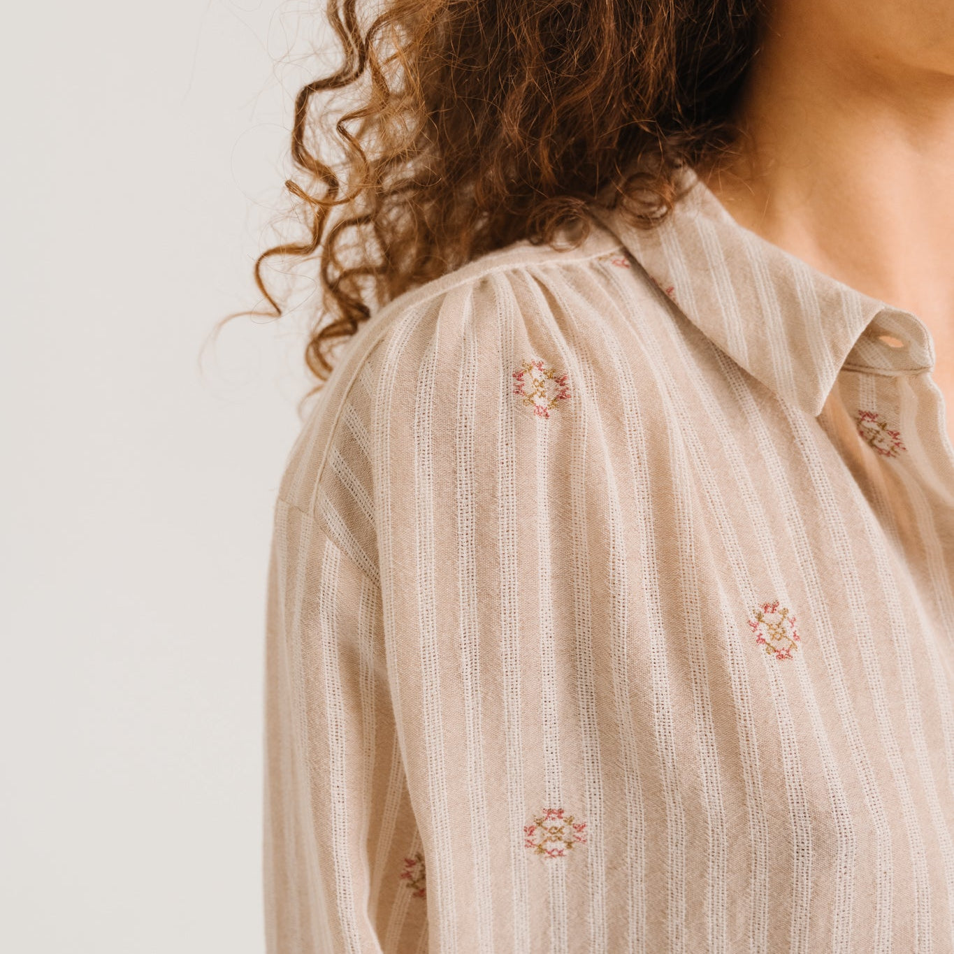 Sacrecoeur Ali Blouse Embroidered Stripe Cream/Beige - Steranko Clothing Manchester