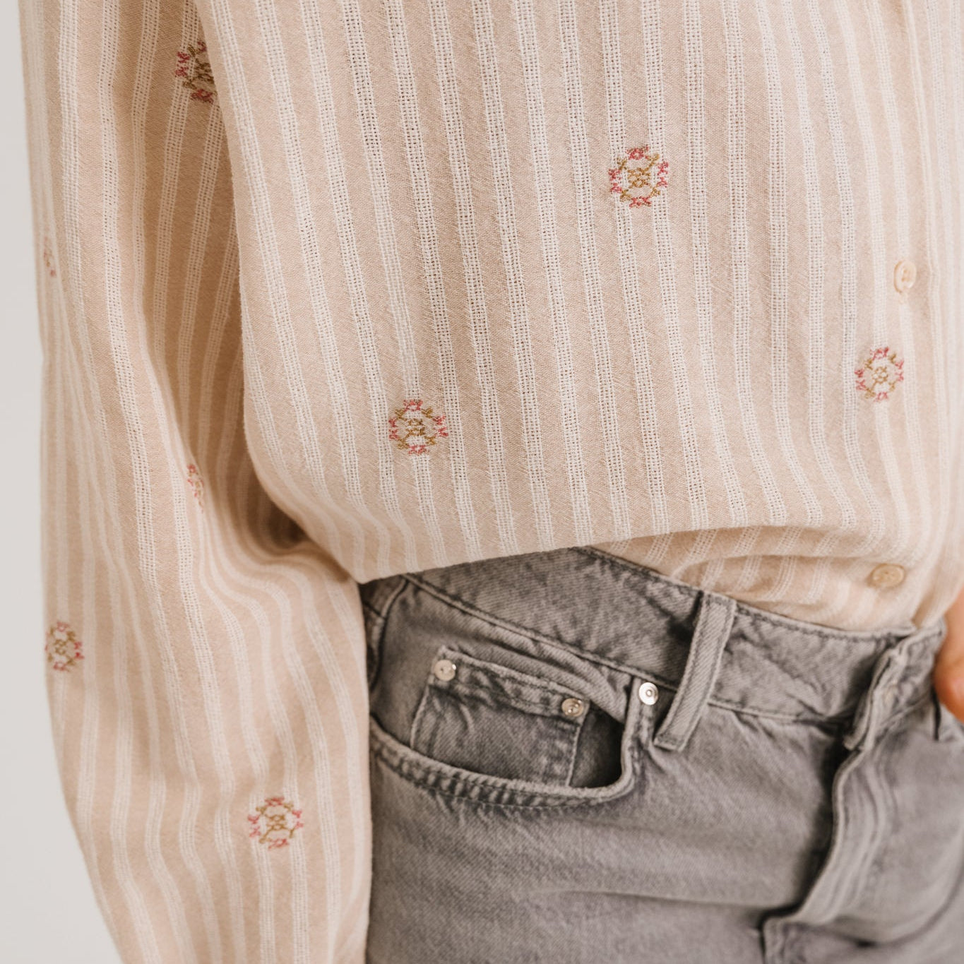 Sacrecoeur Ali Blouse Embroidered Stripe Cream/Beige - Steranko Clothing Manchester