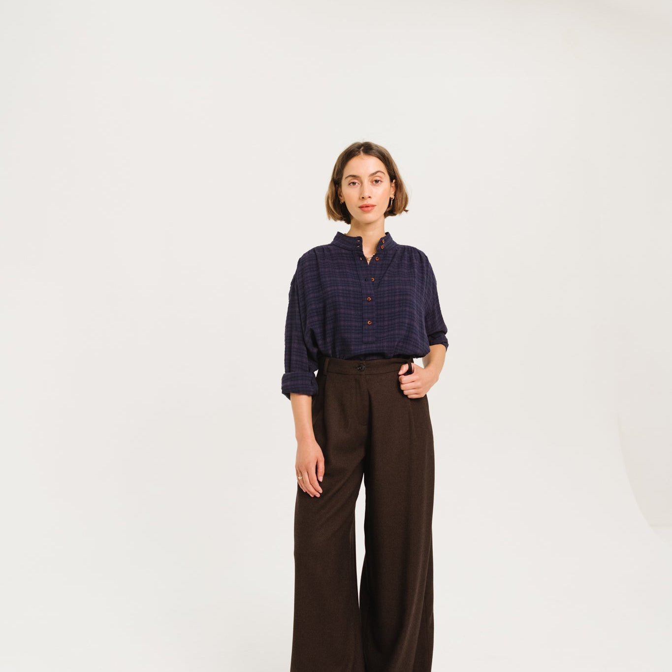 Sacrecoeur Emeline Blouse Purple Check - Steranko Clothing Manchester