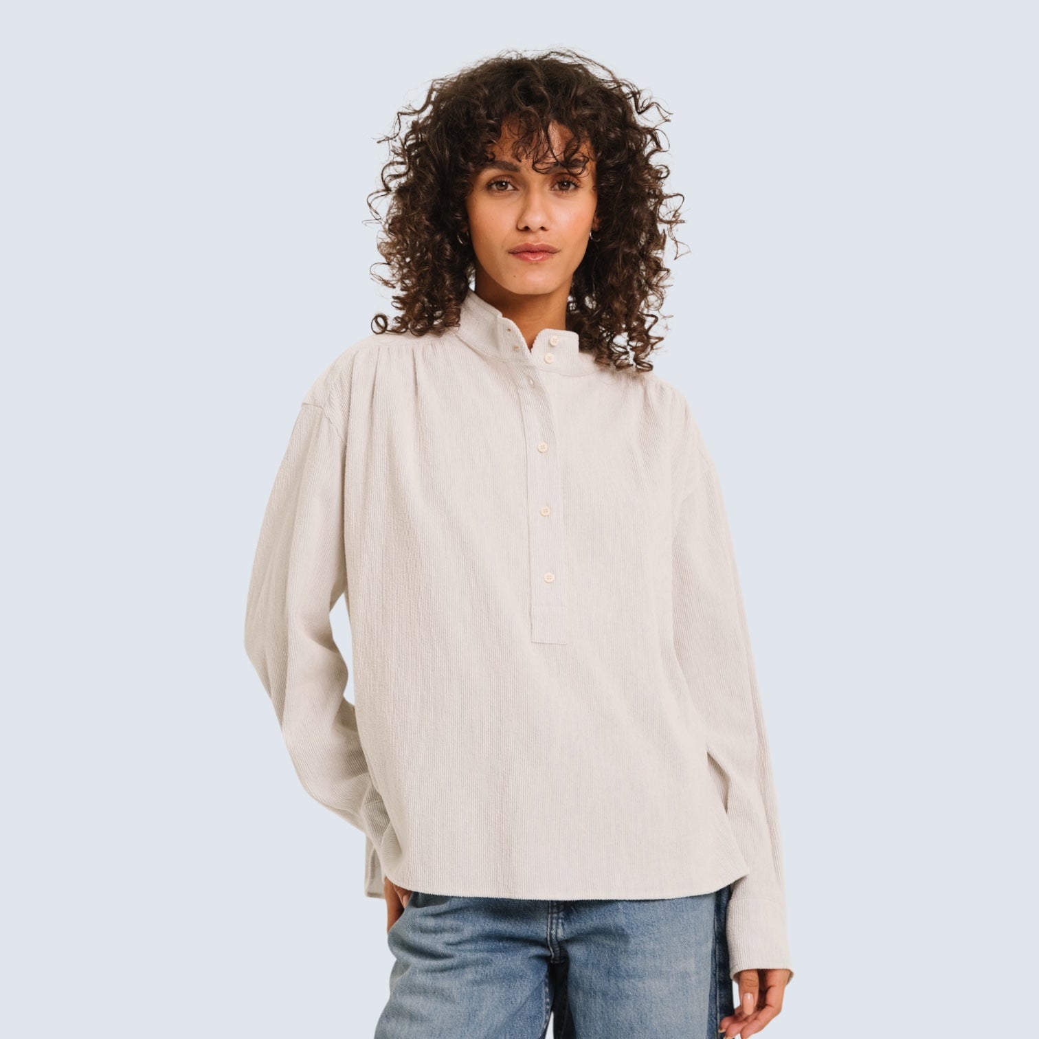 Sacrecoeur Emeline Corduroy Blouse Light Blue - Steranko Clothing Manchester