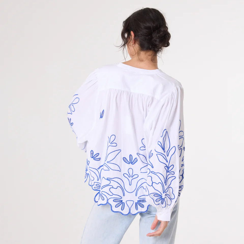 Sacrecoeur Lena Broderie Blouse Blue - Steranko Clothing Manchester