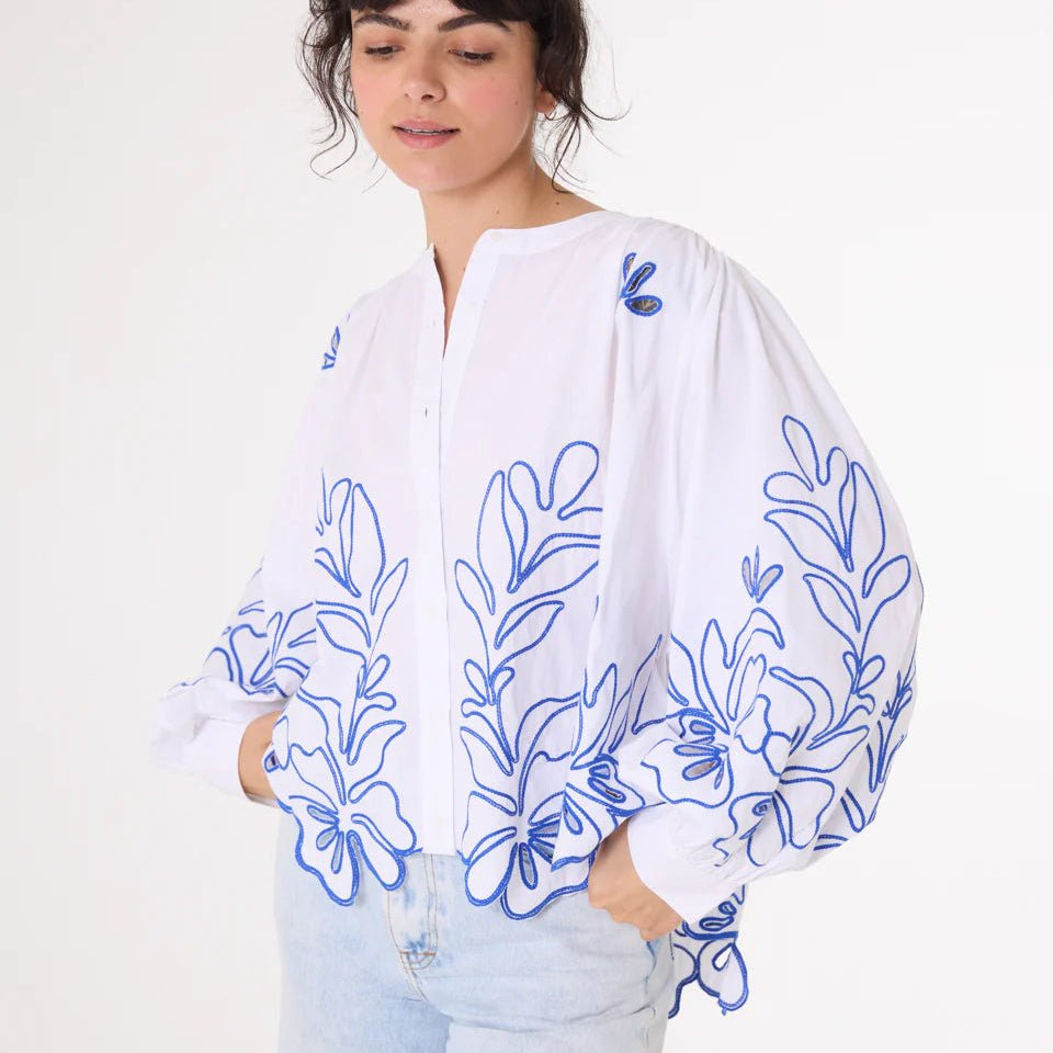 Sacrecoeur Lena Broderie Blouse Blue - Steranko Clothing Manchester
