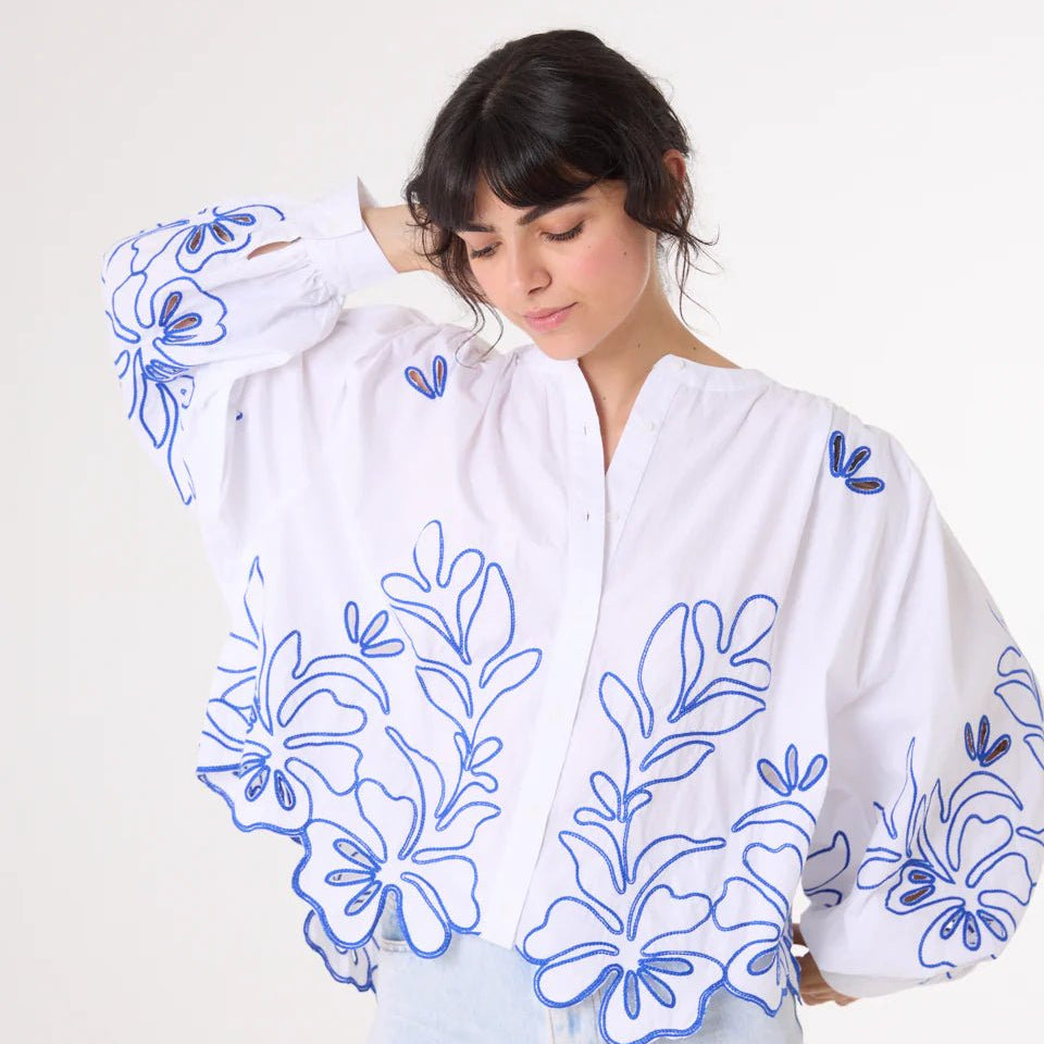 Sacrecoeur Lena Broderie Blouse Blue - Steranko Clothing Manchester