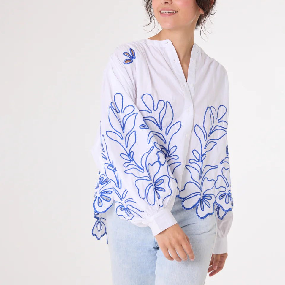 Sacrecoeur Lena Broderie Blouse Blue - Steranko Clothing Manchester