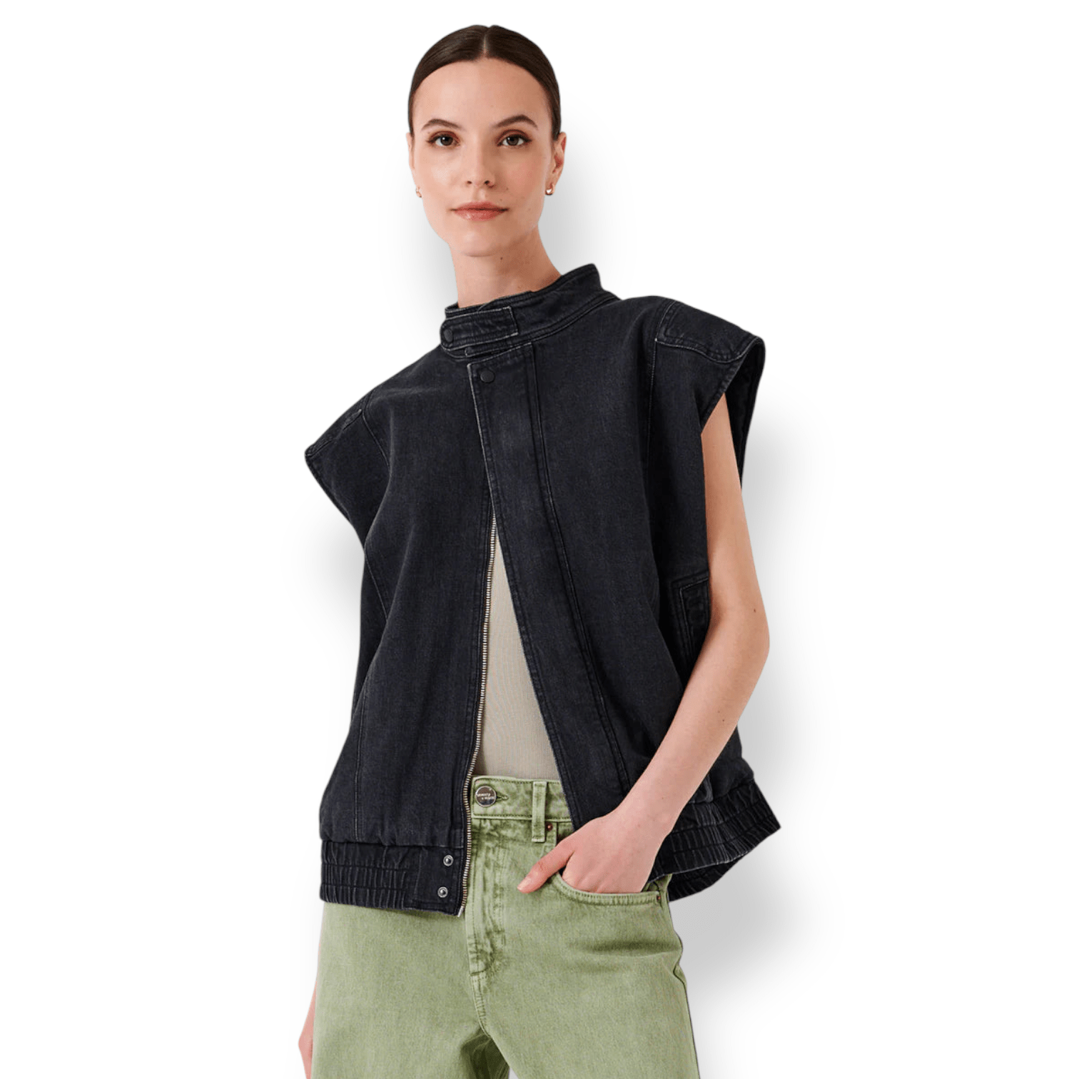 Seventy & Mochi Oversized Juno Sleeveless Jacket Washed Black - Steranko Clothing Manchester