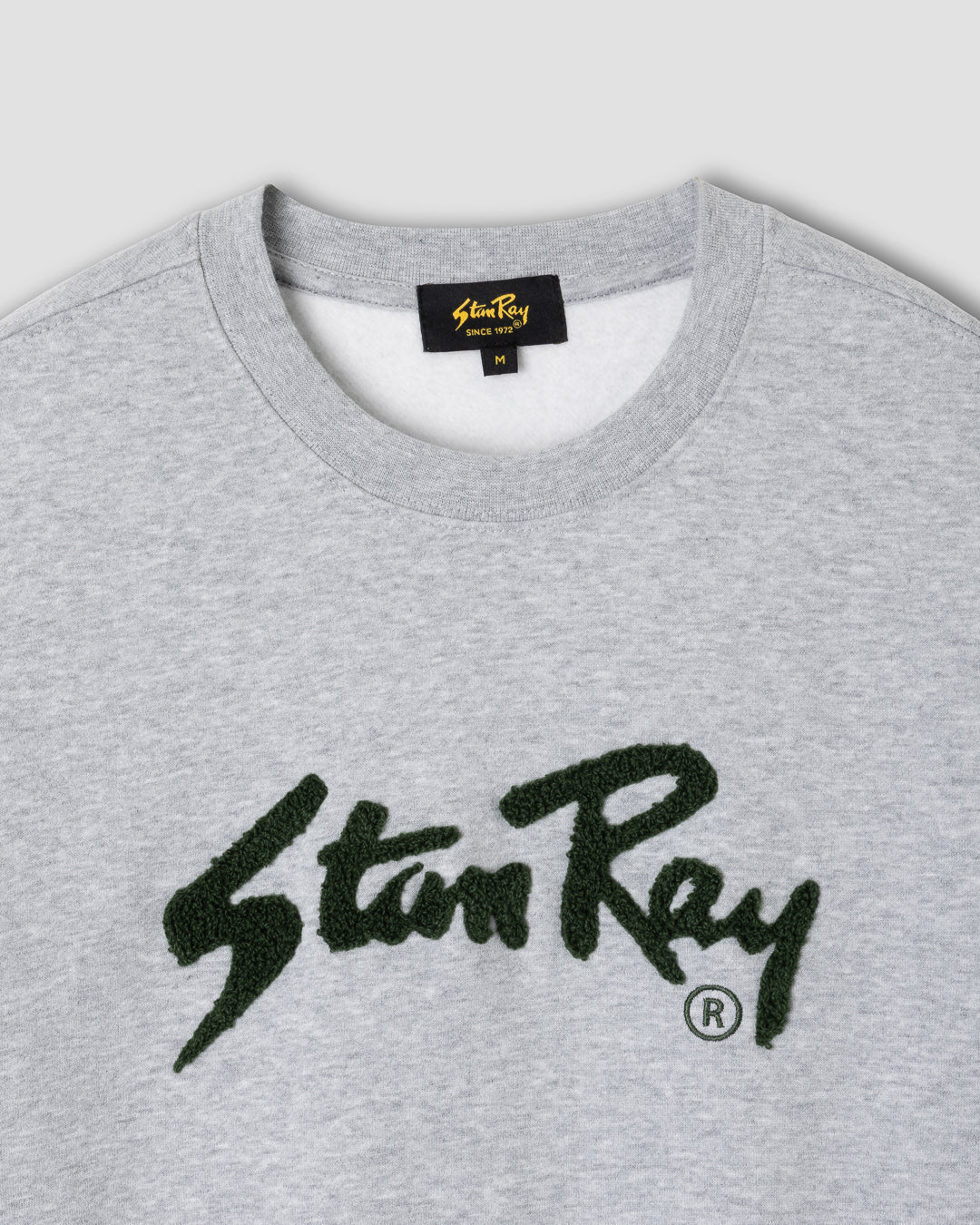 Stan Ray Chenille Patch Crew Sweat Heather Grey / Pine Needle - Steranko Clothing Manchester