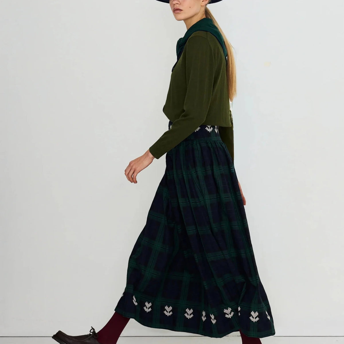 The Tiny Big Sister Embroidered Check Skirt Navy/Dark Green - Steranko Clothing Manchester