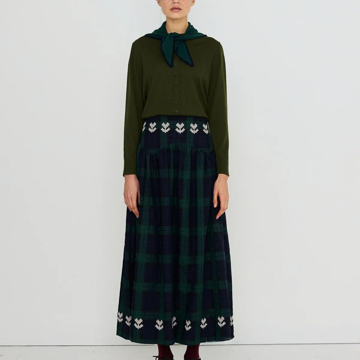 The Tiny Big Sister Embroidered Check Skirt Navy/Dark Green - Steranko Clothing Manchester
