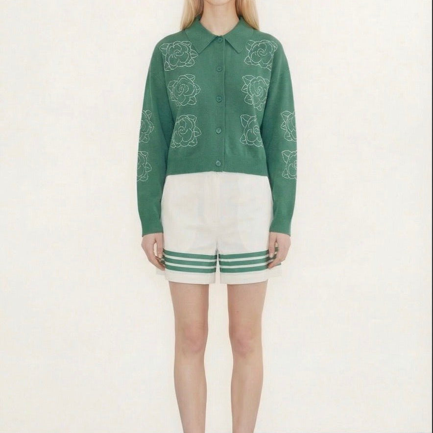 The Tiny Big Sister Flowers Embroidered Cardigan Emerald Green - Steranko Clothing Manchester