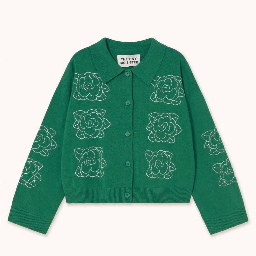 The Tiny Big Sister Flowers Embroidered Cardigan Emerald Green - Steranko Clothing Manchester