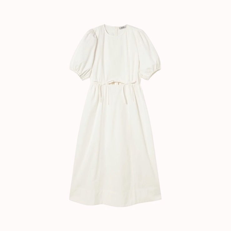The Tiny Big Sister Puff Sleeves Midi Dress Off White - Steranko Clothing Manchester