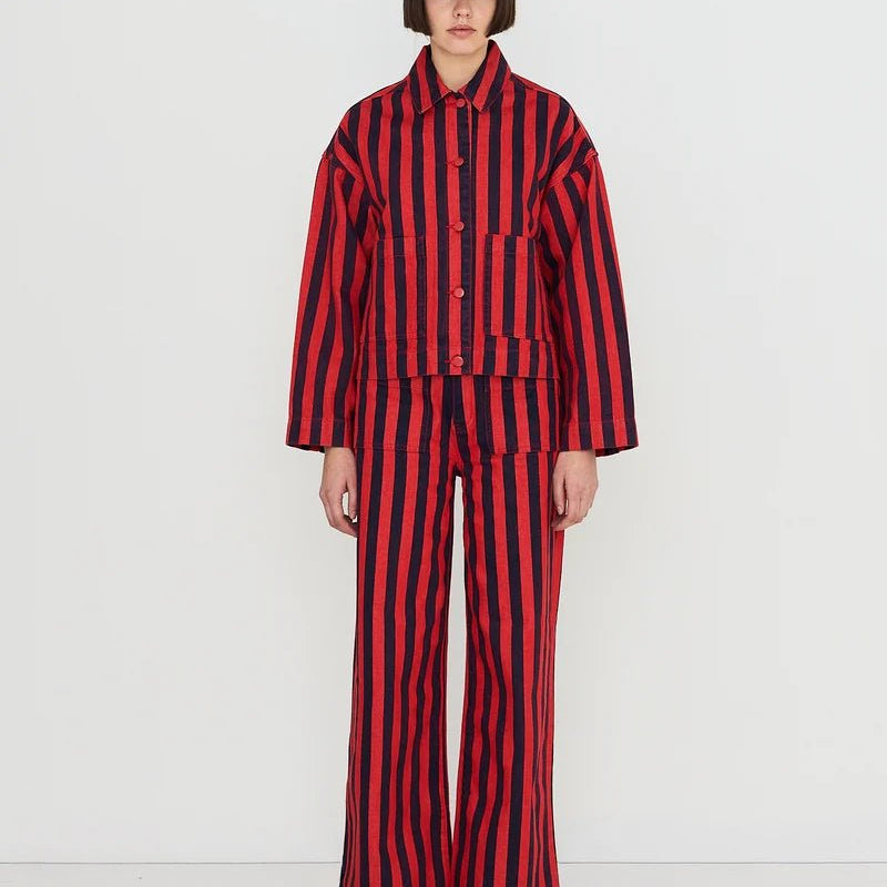The Tiny Big Sister Stripes Denim Jacket Dark Red/Navy - Steranko Clothing Manchester