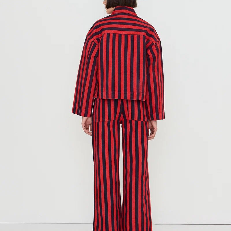 The Tiny Big Sister Stripes Denim Jacket Dark Red/Navy - Steranko Clothing Manchester