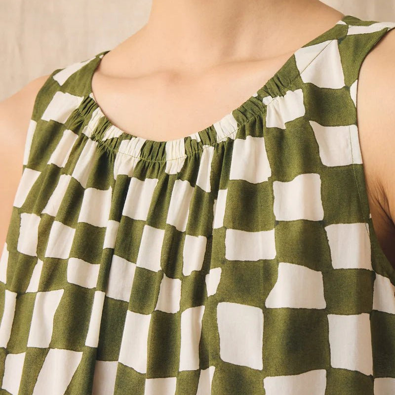 Toast Block Print Warp Check Sleeveless Dress Olive - Steranko Clothing Manchester