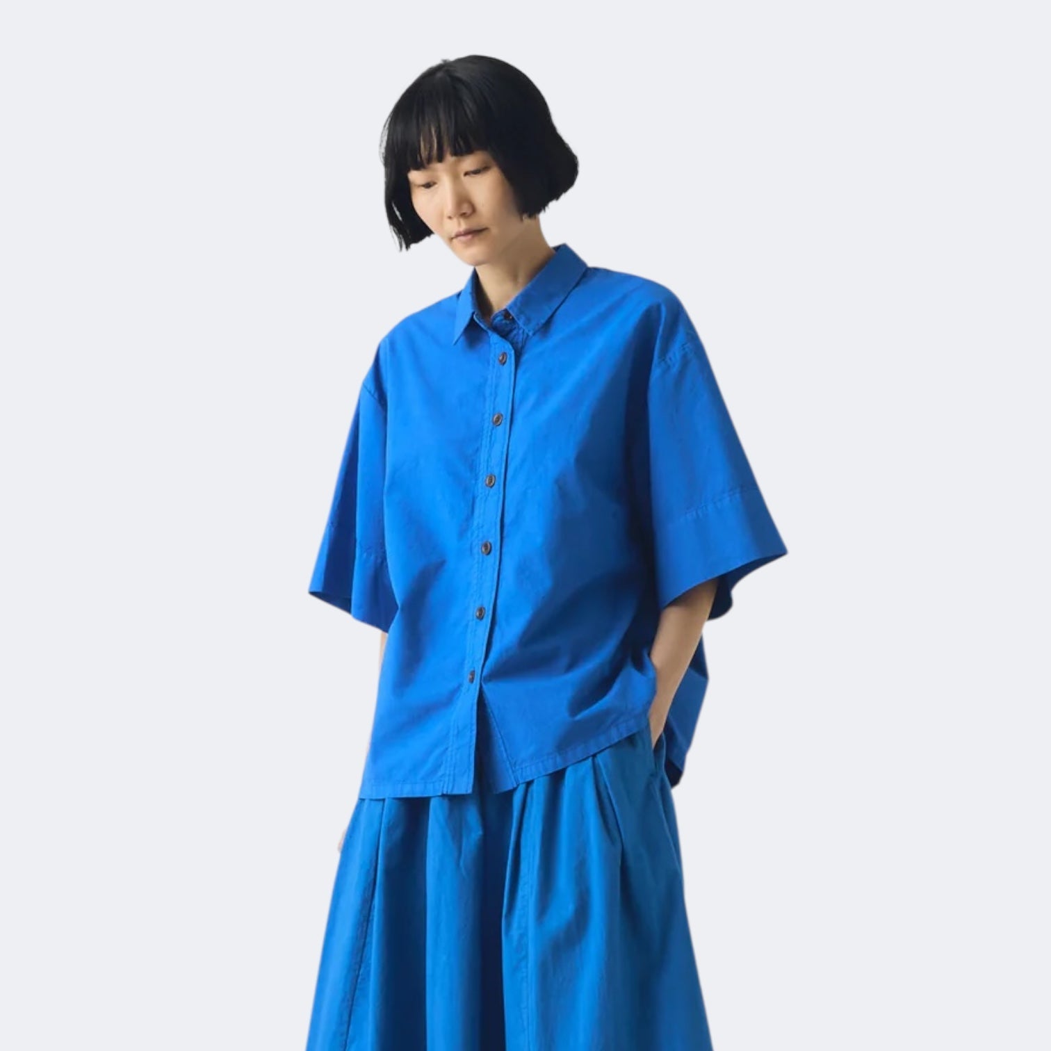Toast Cotton Linen Poplin Shirt Enamel Blue - Steranko Clothing Manchester