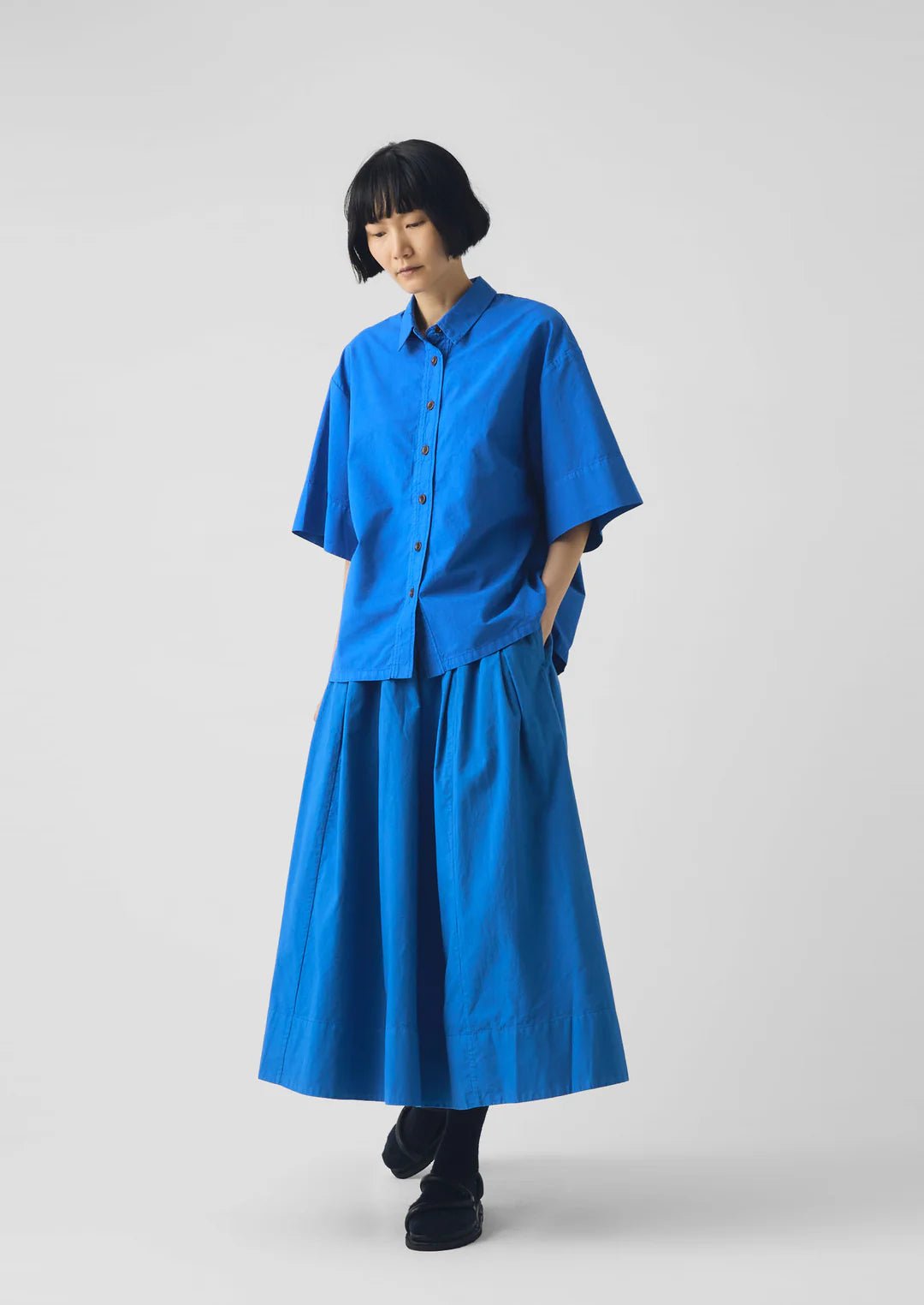 Toast Cotton Linen Poplin Shirt Enamel Blue - Steranko Clothing Manchester