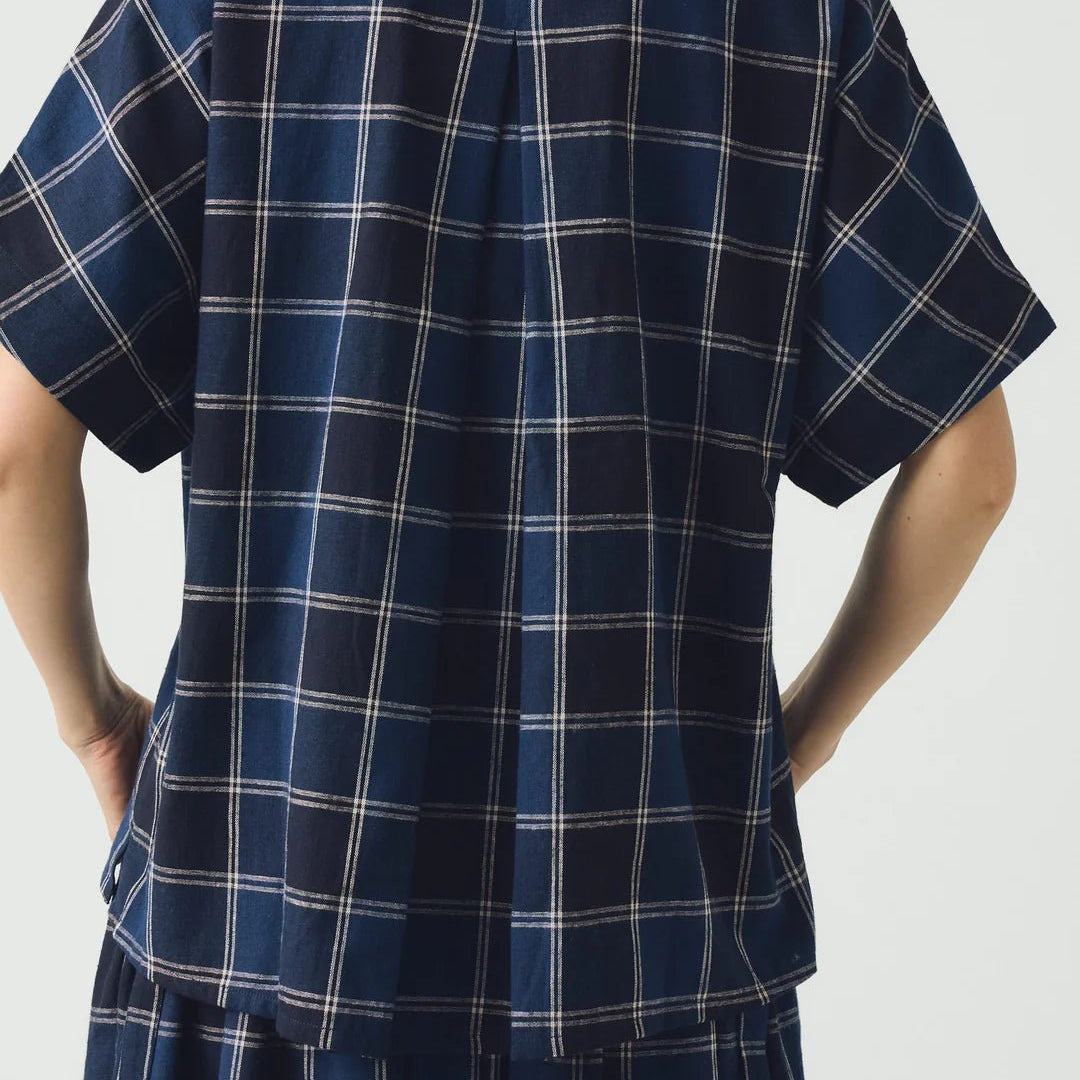 Toast Market Check Cotton Linen shirt Denim Blue - Steranko Clothing Manchester