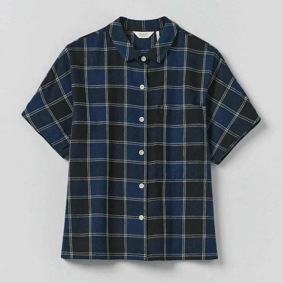 Toast Market Check Cotton Linen shirt Denim Blue - Steranko Clothing Manchester