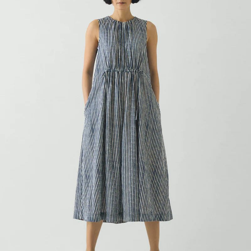 Toast Martha Natural Dye Stripe Cotton Dress Indigo - Steranko Clothing Manchester