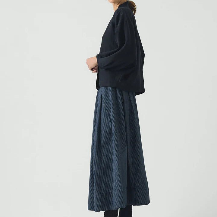 Toast Railroad Stripe Pleated Cotton Skirt Denim Blue - Steranko Clothing Manchester