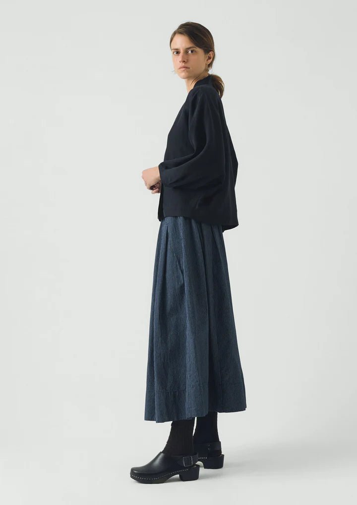 Toast Railroad Stripe Pleated Cotton Skirt Denim Blue - Steranko Clothing Manchester