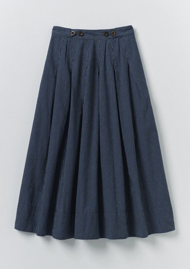 Toast Railroad Stripe Pleated Cotton Skirt Denim Blue - Steranko Clothing Manchester