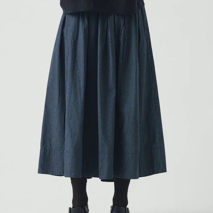 Toast Railroad Stripe Pleated Cotton Skirt Denim Blue - Steranko Clothing Manchester