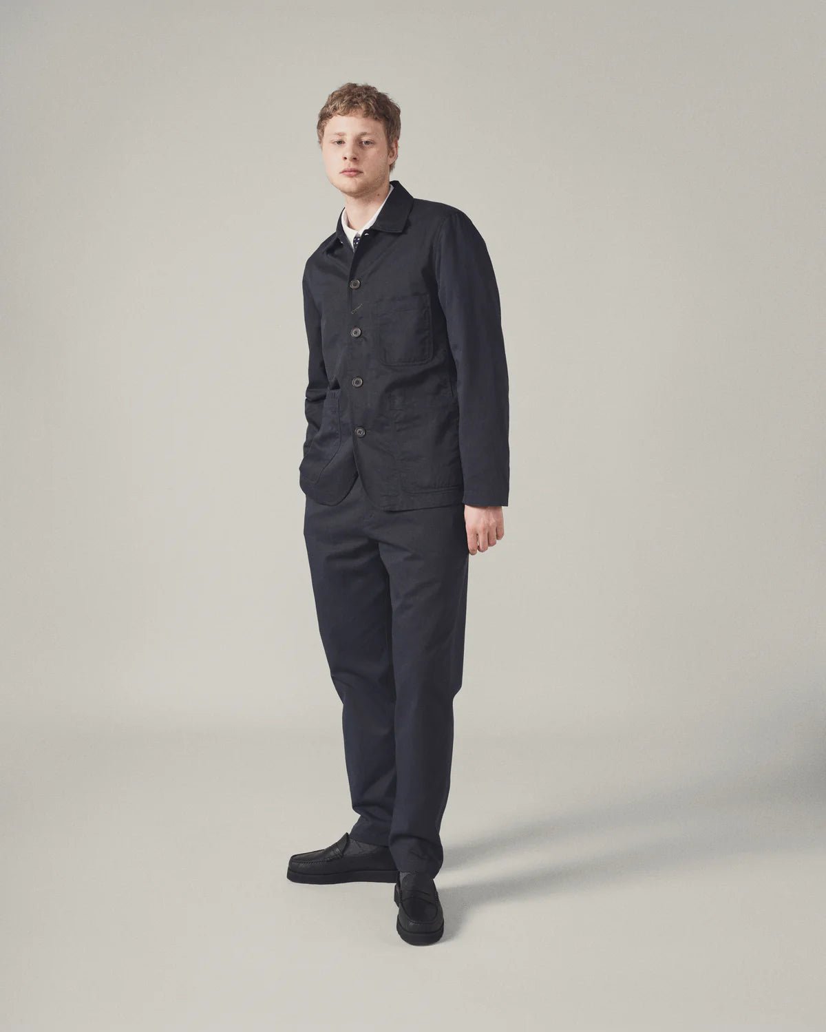 Universal Works Bakers Jacket Navy - Steranko Clothing Manchester