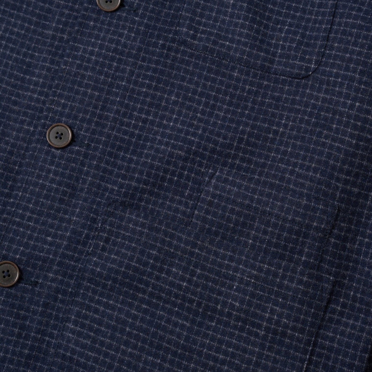 Universal Works Bobby Wool Mix Bakers Overshirt Navy Check - Steranko Clothing Manchester