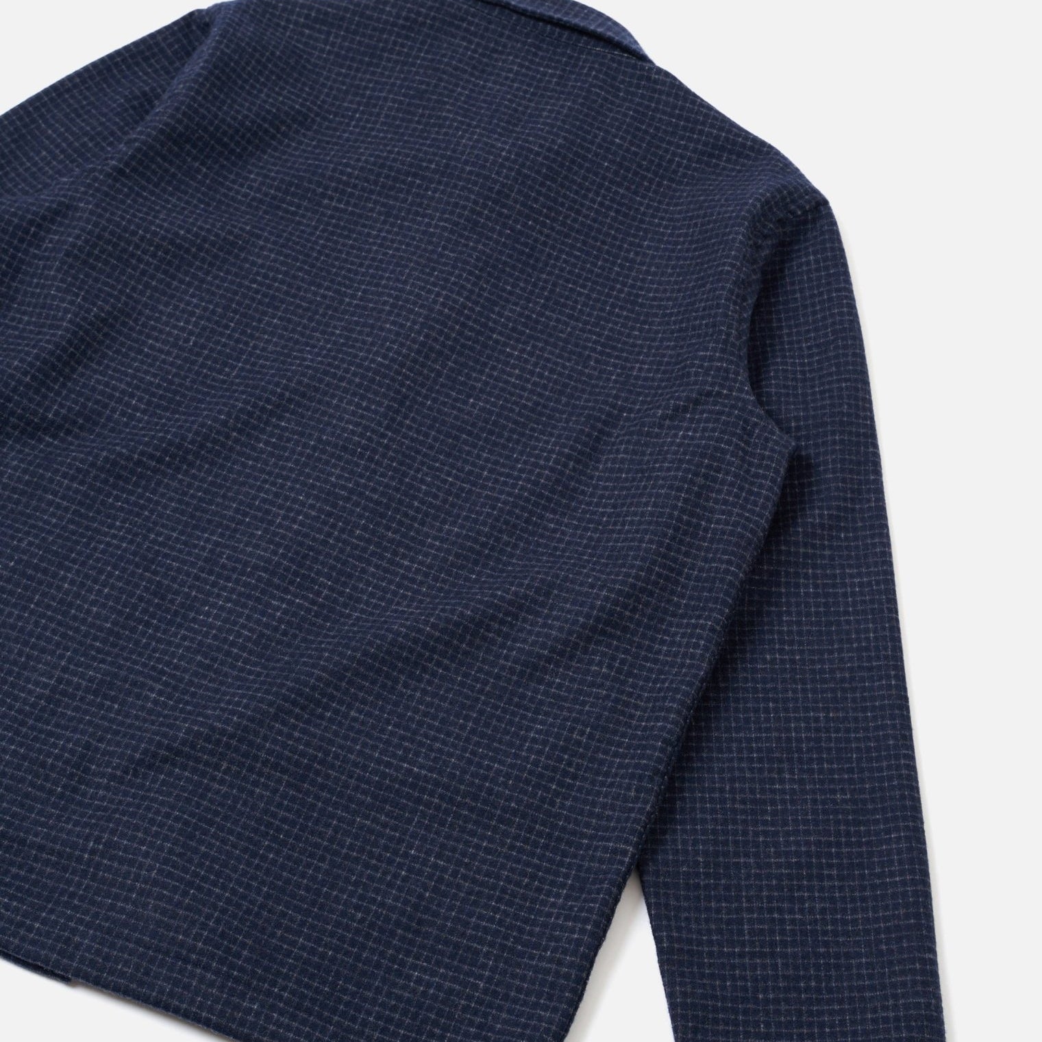 Universal Works Bobby Wool Mix Bakers Overshirt Navy Check - Steranko Clothing Manchester