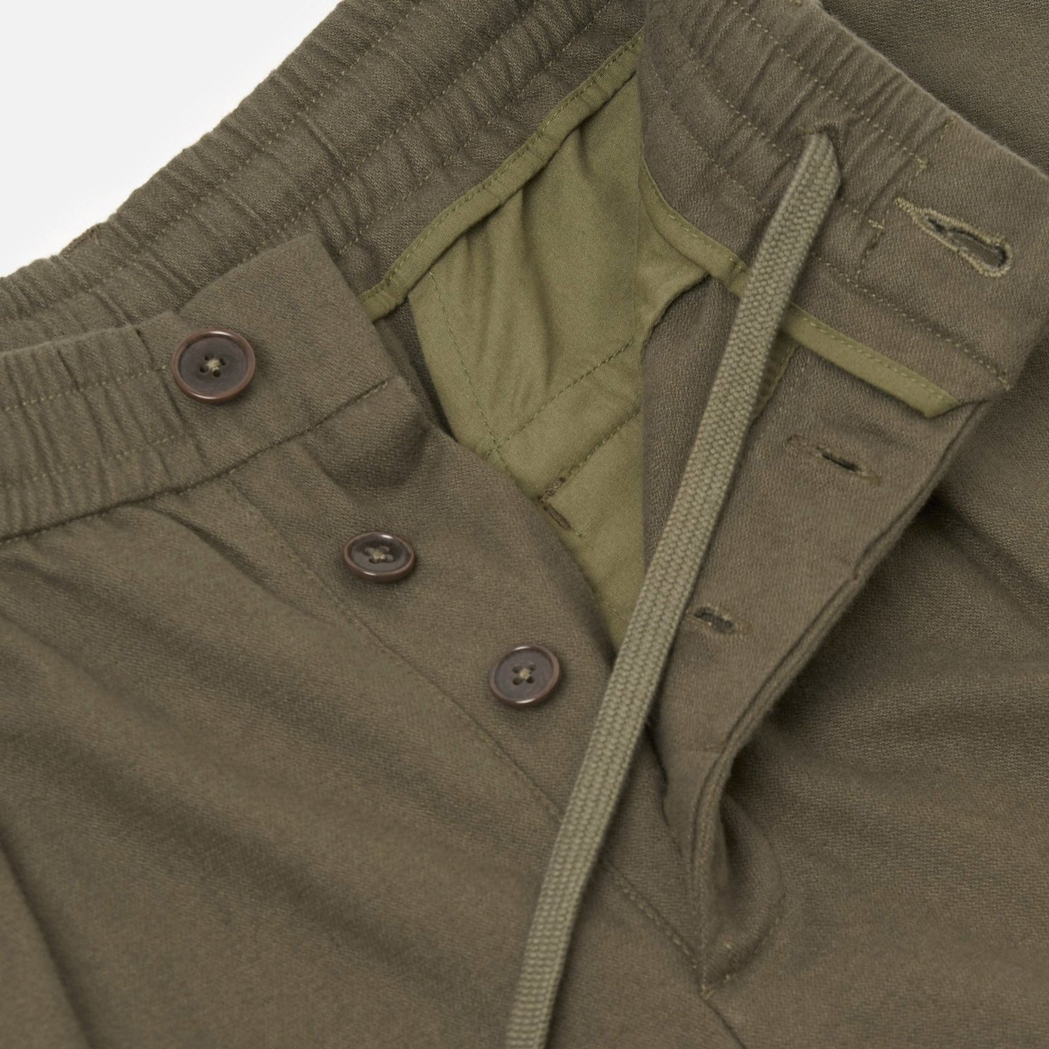 Universal Works Brushed Moleskin Pleated Track Pant Olive - Steranko Clothing Manchester