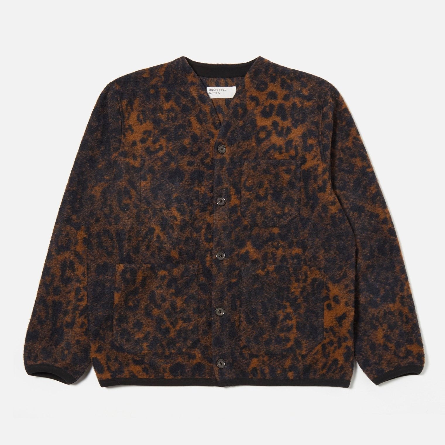 Universal Works Cardigan Night Leopard Dark Navy / Brown - Steranko Clothing Manchester