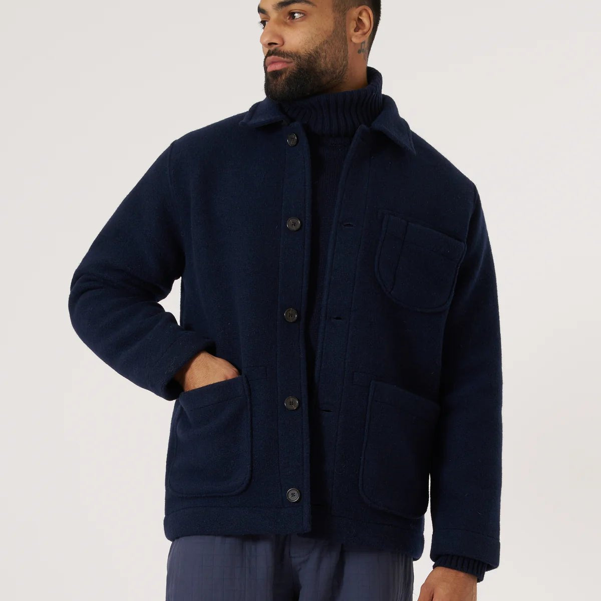 Universal Works Field Jacket Techno Melton Plain Navy - Steranko Clothing Manchester