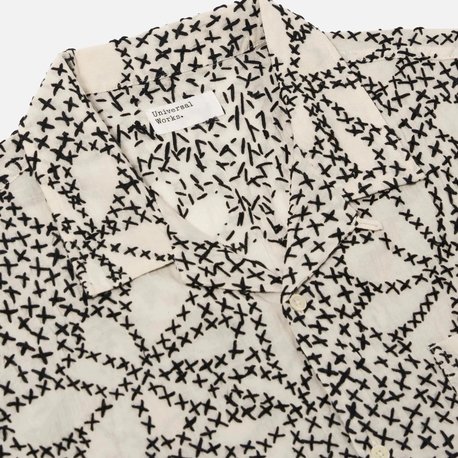 Universal Works Kantha Flower Road Shirt Ecru / Black - Steranko Clothing Manchester