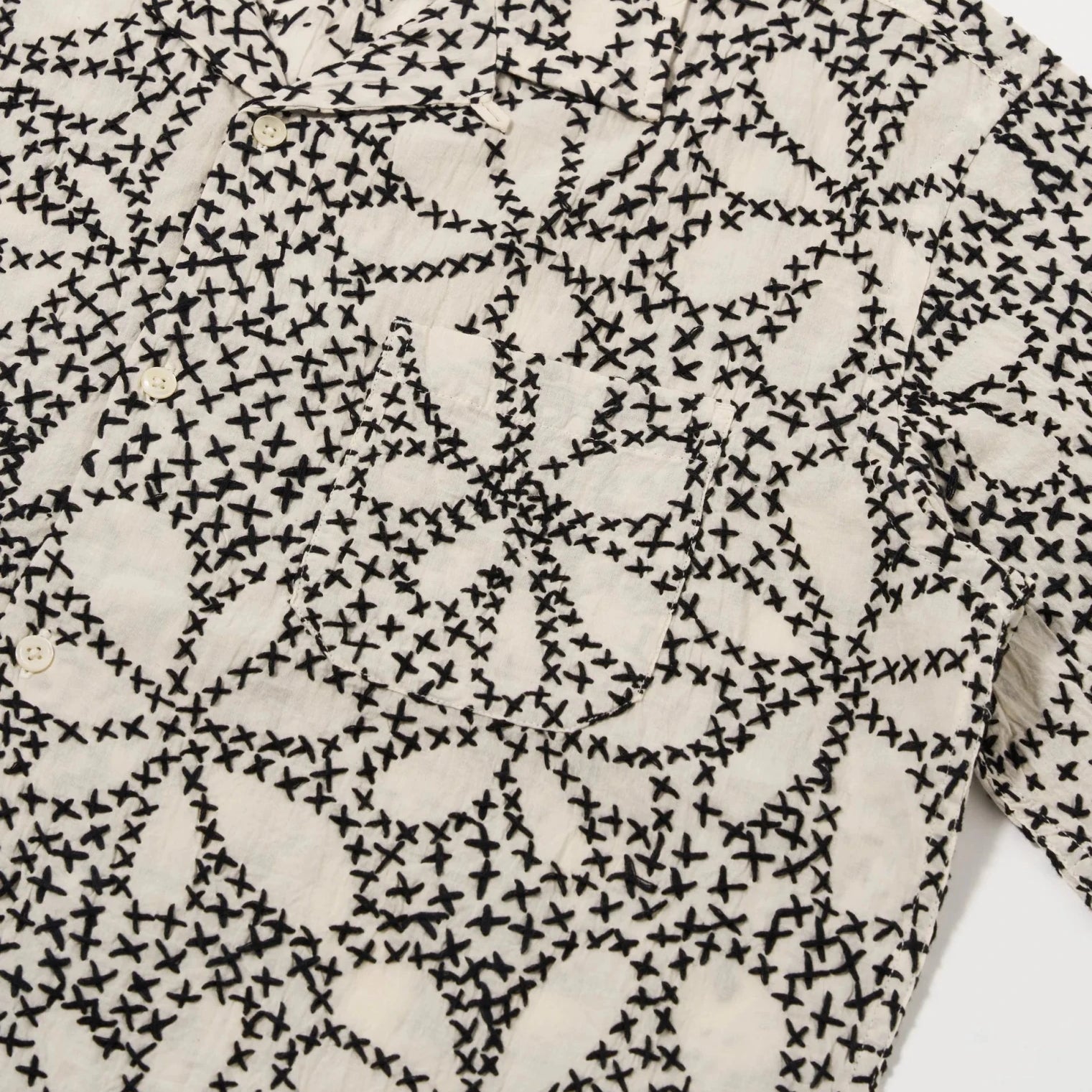 Universal Works Kantha Flower Road Shirt Ecru / Black - Steranko Clothing Manchester