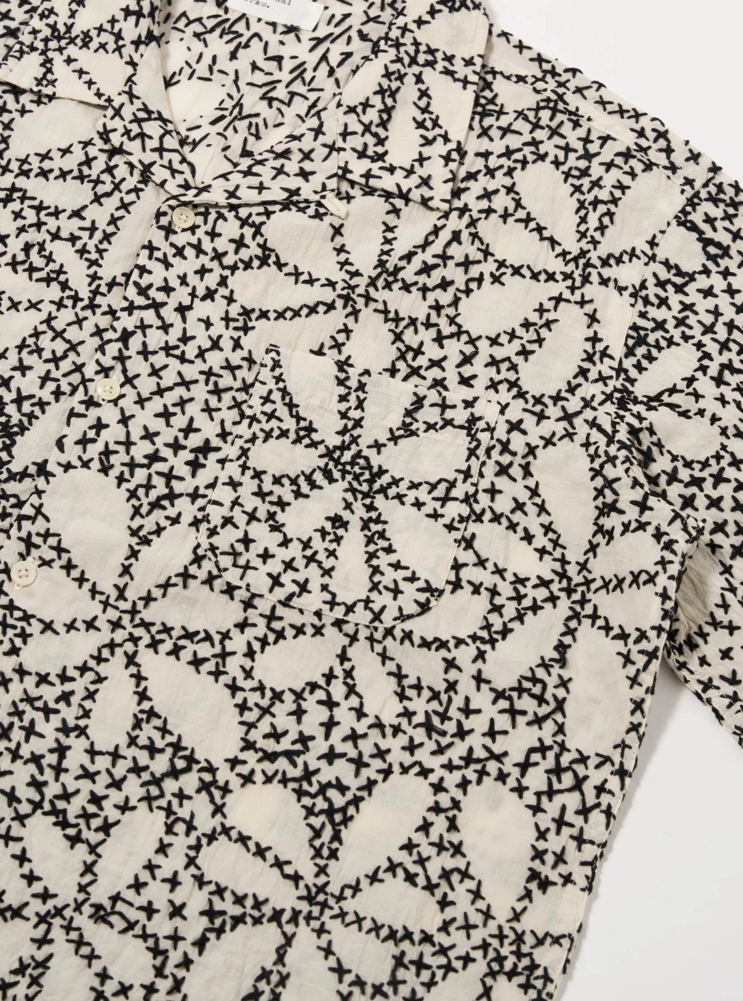 Universal Works Kantha Flower Road Shirt Ecru / Black - Steranko Clothing Manchester