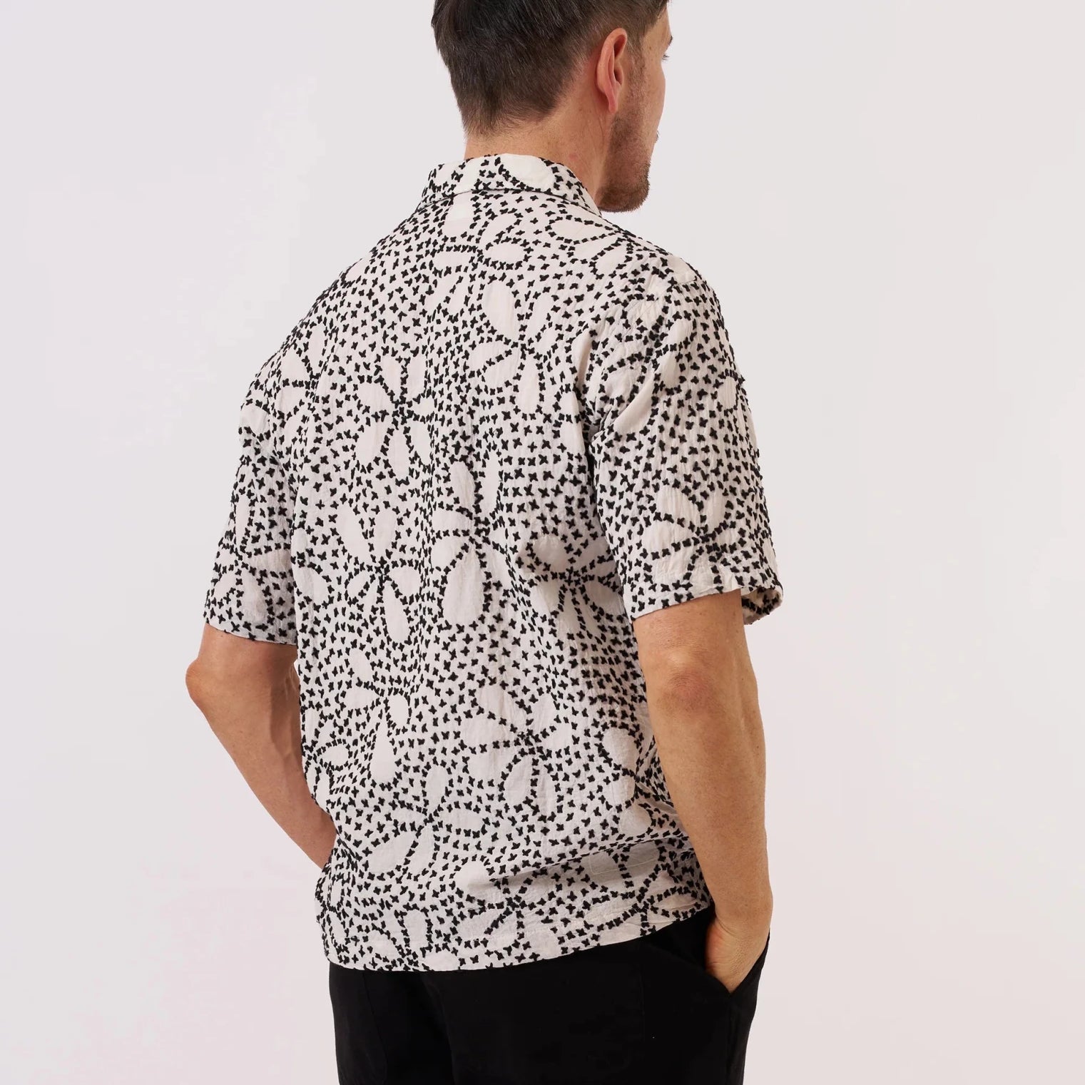 Universal Works Kantha Flower Road Shirt Ecru / Black - Steranko Clothing Manchester
