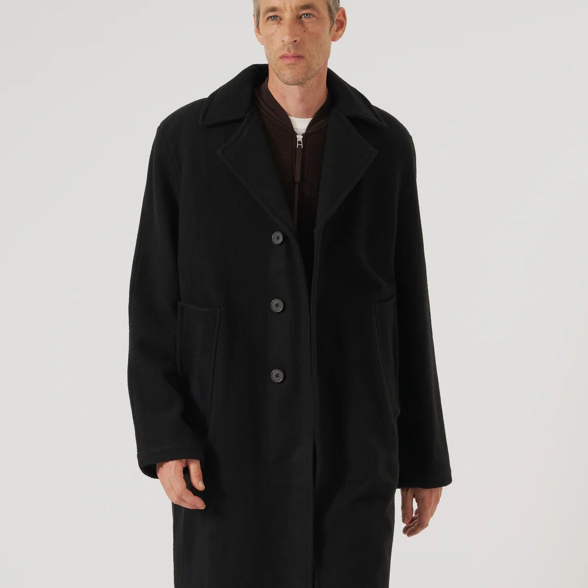 Universal Works Manhatten Coat Mowbray Black - Steranko Clothing Manchester