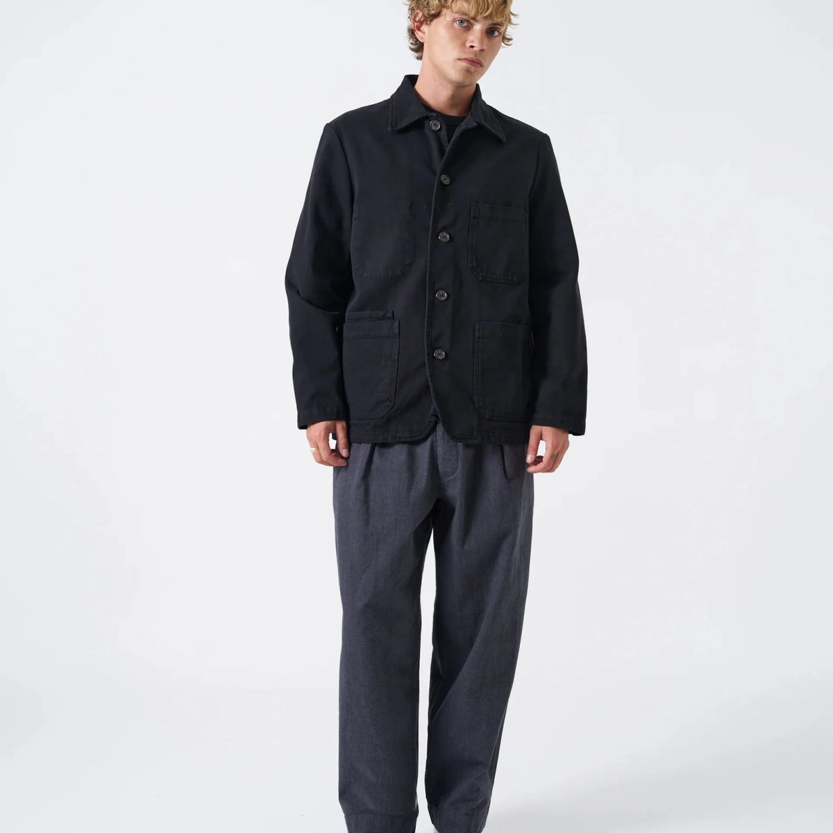 Universal Works OG Bakers Jacket Dexter Twill Black - Steranko Clothing Manchester