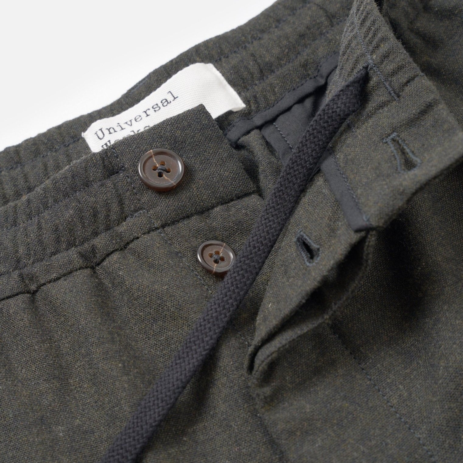 Universal Works Pleated Track Pant Recycled Olive Tweed - Steranko Clothing Manchester