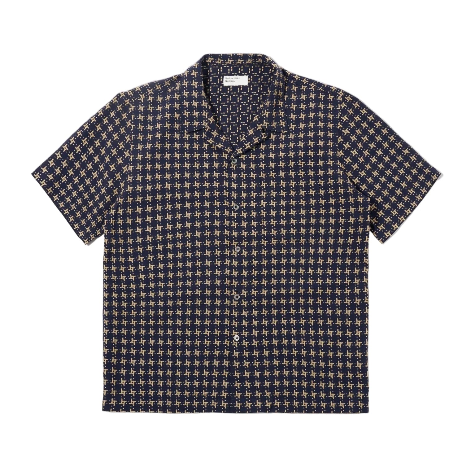 Universal Works Rhodes 8 Cotton Road Shirt Navy / Sand - Steranko Clothing Manchester